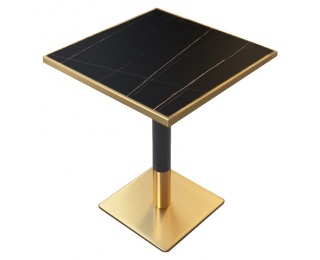 Jedálenský bistro stôl Preston 70x70 cm - čierny mramor / čierna / zlatá