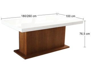 Rozkladací jedálenský stôl Kacper 180/260 - drevo D3 / biely vysoký lesk