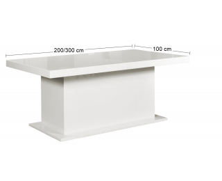 Rozkladací jedálenský stôl Kacper 200/300 - biely vysoký lesk