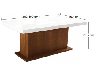 Rozkladací jedálenský stôl Kacper 200/400 - drevo D3 / biely vysoký lesk