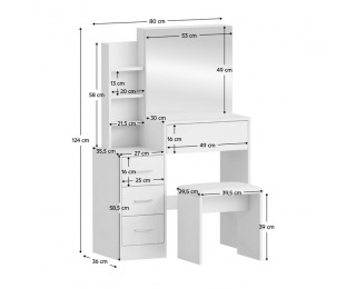Toaletný stolík s taburetkou Radas - biela