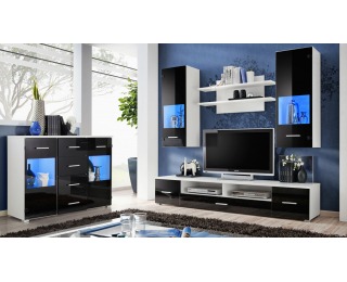 Komoda s osvetlením Reno SB - biela / čierny lesk