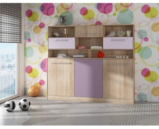 Výklopná posteľ s roštom a nadstavbou Roger 90 - sonoma svetlá / levanduľa / fialová Výklopná posteľ s roštom a nadstavbou Roger 90 - sonoma svetlá / levanduľa / fialová