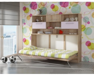 Výklopná posteľ s roštom a nadstavbou Roger 90 - sonoma svetlá / levanduľa / fialová Výklopná posteľ s roštom a nadstavbou Roger 90 - sonoma svetlá / levanduľa / fialová