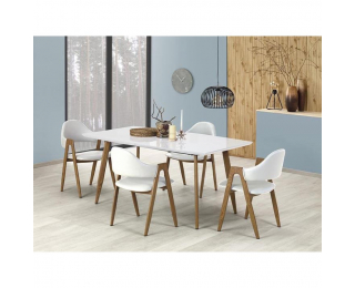 Rozkladací jedálenský stôl Ruten - biely lesk / dub medový
