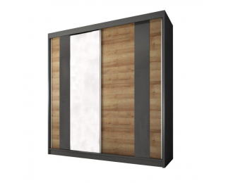 Šatníková skriňa s posuvnými dverami a zrkadlom Manno 2D - dub riviera zlatý / grafit