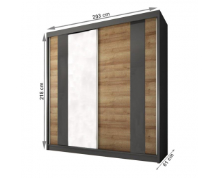 Šatníková skriňa s posuvnými dverami a zrkadlom Manno 2D - dub riviera zlatý / grafit