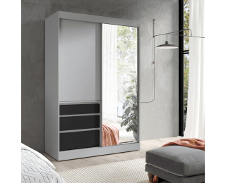 Šatníková skriňa s posuvnými dverami a zrkadlom Romualda 140 - sivá / čierna