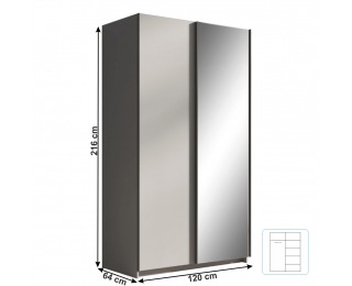 Šatníková skriňa s posuvnými dverami a zrkadlom Rozine 120 - sivá