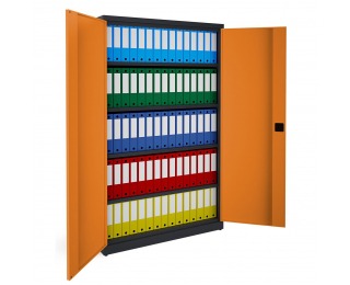 Kovová kancelárska skriňa s dvojkrídlovými dverami SB 1200 - grafit / oranžová