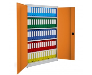 Kovová kancelárska skriňa s dvojkrídlovými dverami SB 1200 - svetlosivá / oranžová