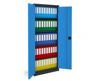 Kovová kancelárska skriňa s dvojkrídlovými dverami SB 800 - grafit / modrá