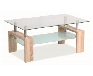 Sklenený konferenčný stolík Lisa Basic - dub sonoma / chróm / sklo