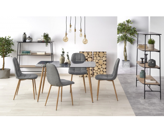 Sklenený jedálenský stôl Next - dymová / dub medový