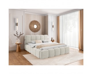 Čalúnená manželská posteľ s kovovým roštom Sorena 140x200 cm - smotanová