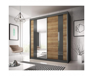 Šatníková skriňa s posuvnými dverami a zrkadlom Manno 2D - dub riviera zlatý / grafit