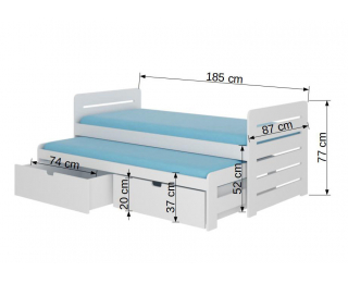 Drevená detská posteľ s prístelkou Tigris 80x180 cm - biela