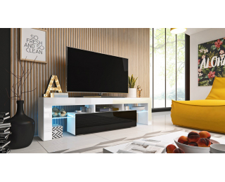 TV stolík Toro 158 - biela / biely lesk / čierny lesk