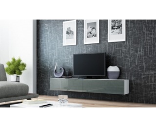 TV stolík na stenu Vigo 180 - biela / sivý lesk