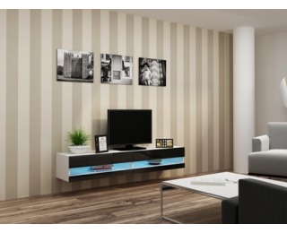 TV stolík na stenu Vigo New 180 - biela / čierny lesk