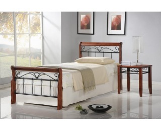 Kovová jednolôžková posteľ s roštom Veronica 90 - čerešňa antická / čierna