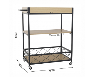 Servírovací stolík na kolieskach Vinita - čierna / dub svetlý