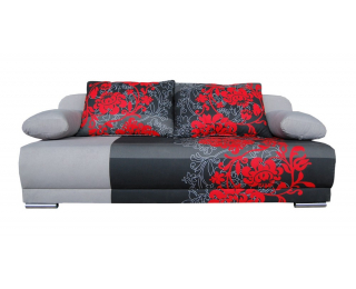 Rozkladacia pohovka s úložným priestorom Zico - bavlna kvety červené / suedine sivý
