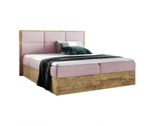 Boxspringová manželská posteľ Wood 2 200x200 cm - ružová / dub lancelot
