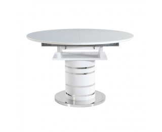 Okrúhly rozkladací jedálenský stôl Zamon - biely vysoký lesk