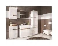 Kúpeľňa Lynatet - biela / biely vysoký lesk / dub sonoma truflový