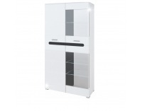 Vitrína s osvetlením Owal SV - biely vysoký lesk / čierny vysoký lesk