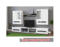 Obývacia stena s osvetlením Owal - biely vysoký lesk / čierny vysoký lesk