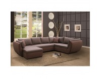 Rohová sedačka U s rozkladom a úložným priestorom Tomas P - hnedá / hnedá melírovaná