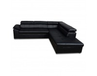 Kožená rohová sedačka s rozkladom Lable P - čierna