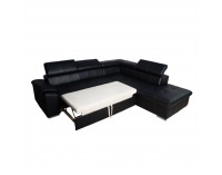 Kožená rohová sedačka s rozkladom Lable P - čierna