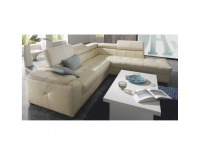 Kožená rohová sedačka s rozkladom Lable P - biela