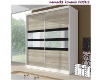 Šatníková skriňa Multi 10 2D 233x218 cm - dub sonoma / biela / čierne sklo