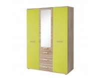 Šatníková skriňa so zrkadlom Emio Typ 3 3D - dub sonoma / zelená