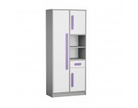 Policová skriňa Piere P03 - sivá / biela / fialová