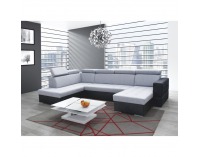 Rohová sedačka U s rozkladom a úložným priestorom Vasto L - čierna / svetlosivá