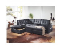 Kožená rohová sedačka s rozkladom Trek RV L - čierna