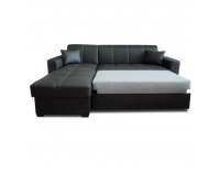 Rohová sedačka s rozkladom a úložným priestorom Maf L - čierna / biele šitie