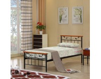 Kovová jednolôžková posteľ s roštom Morena 90 - čierny kov / čerešňa