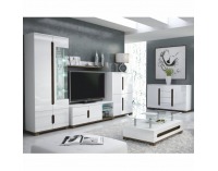 TV stolík s osvetlením Lorien LS 63 - san remo / biela / biely vysoký lesk