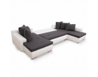 Rohová sedačka U s rozkladom Frankfurt L/P - hnedá ekokoža / hnedý šenil