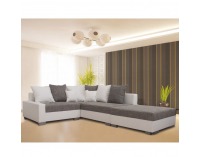 Rohová sedačka s rozkladom Petrana New P - biela ekokoža / sivý melírovaný šenil (Berlin 01)