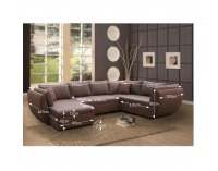 Rohová sedačka U s rozkladom a úložným priestorom Tomas L - hnedá / hnedá melírovaná