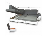 Rohová sedačka s rozkladom a úložným priestorom Polo L - biela / tmavosivá