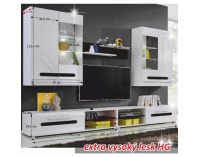 Obývacia stena s osvetlením Owal - biely vysoký lesk / čierny vysoký lesk