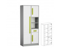 Policová skriňa Piere P03 - sivá / biela / zelená